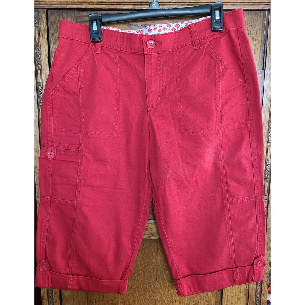 Lee Sinfully Soft Red Bermuda Shorts Womens 12 Medium Cargo Utility Cuffed